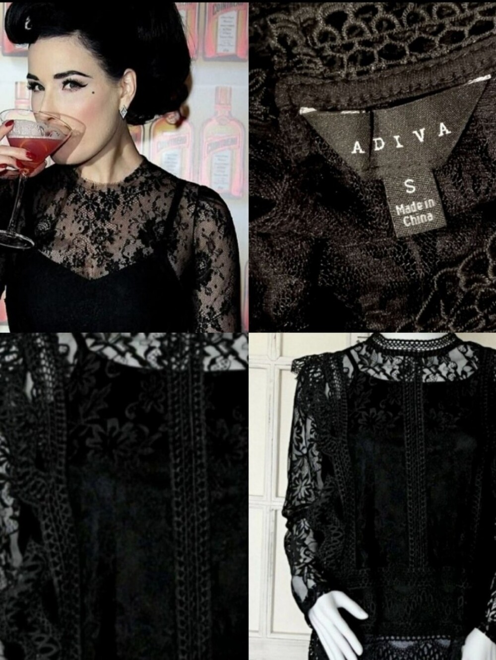 ❗Dita Von Teese Style Black Lace Top Small❗